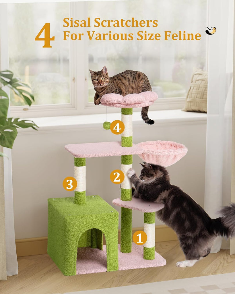 Flower Cat Tree for Indoor Cats, 41.2" Cute Cat Tree for Adult Cats