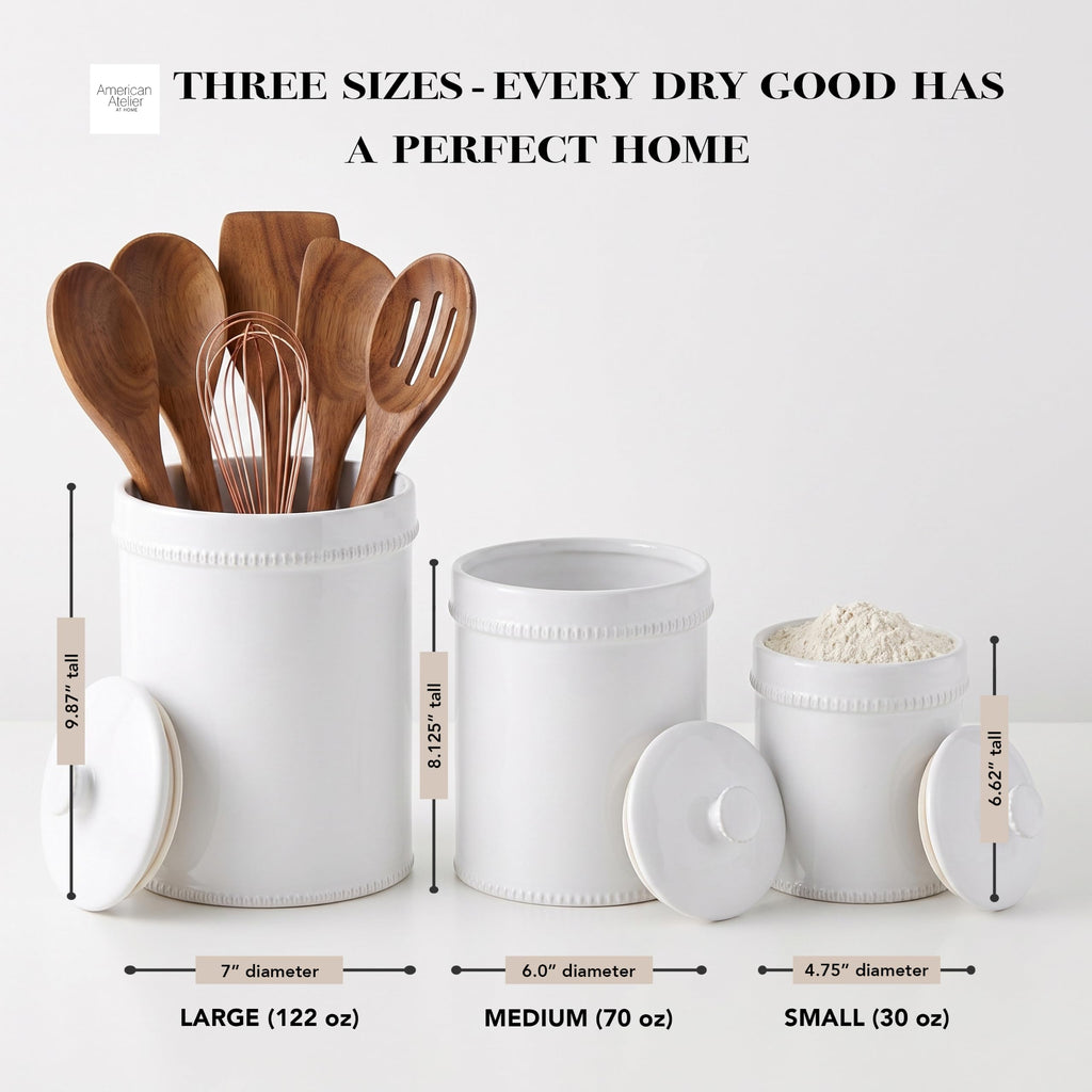 Ceramic Canister w/Lids Bianca Dash White, 3PC