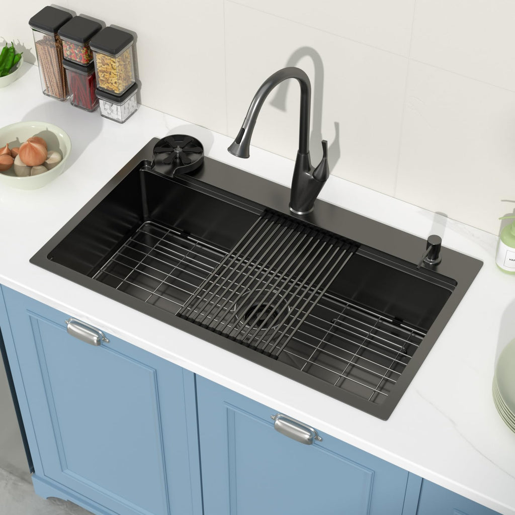 Black Drop in Workstation Stainless Steel 33x19 Inch