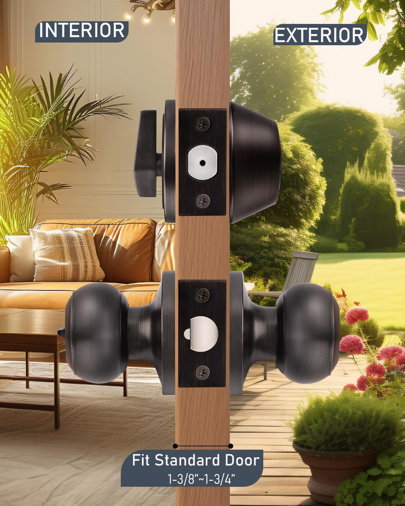 3 Pack Keyed Alike Front Door Knob and Deadbolt Set, Entry Door Locksets with Single Cylinder Deadbolt, Oil Rubbed