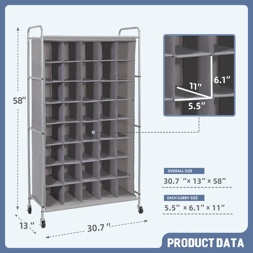 Shoe Cubby Organizer, Free Standing Shoe Cube Rack, Closet, 40-Cube Gray