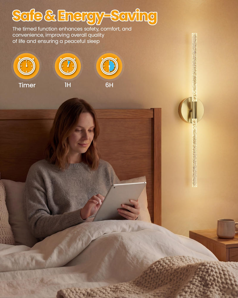 Crystal-Inspired Bubble Battery Operated Wall Sconce Set of 2, 10000mAh 3 Color Temps Rechargeable Wall Lights with