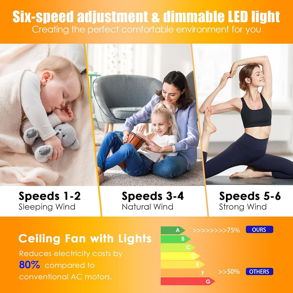 Ceiling Fans with Lights, 52 Inch Low Profile Ceiling Fan with Light and Remote Control,Reversible, 3CCT, Dimmable, Quiet, Black Ceiling Fan for Bedroom Indoor/Outdoor Use A101-B0D8BBWFL3