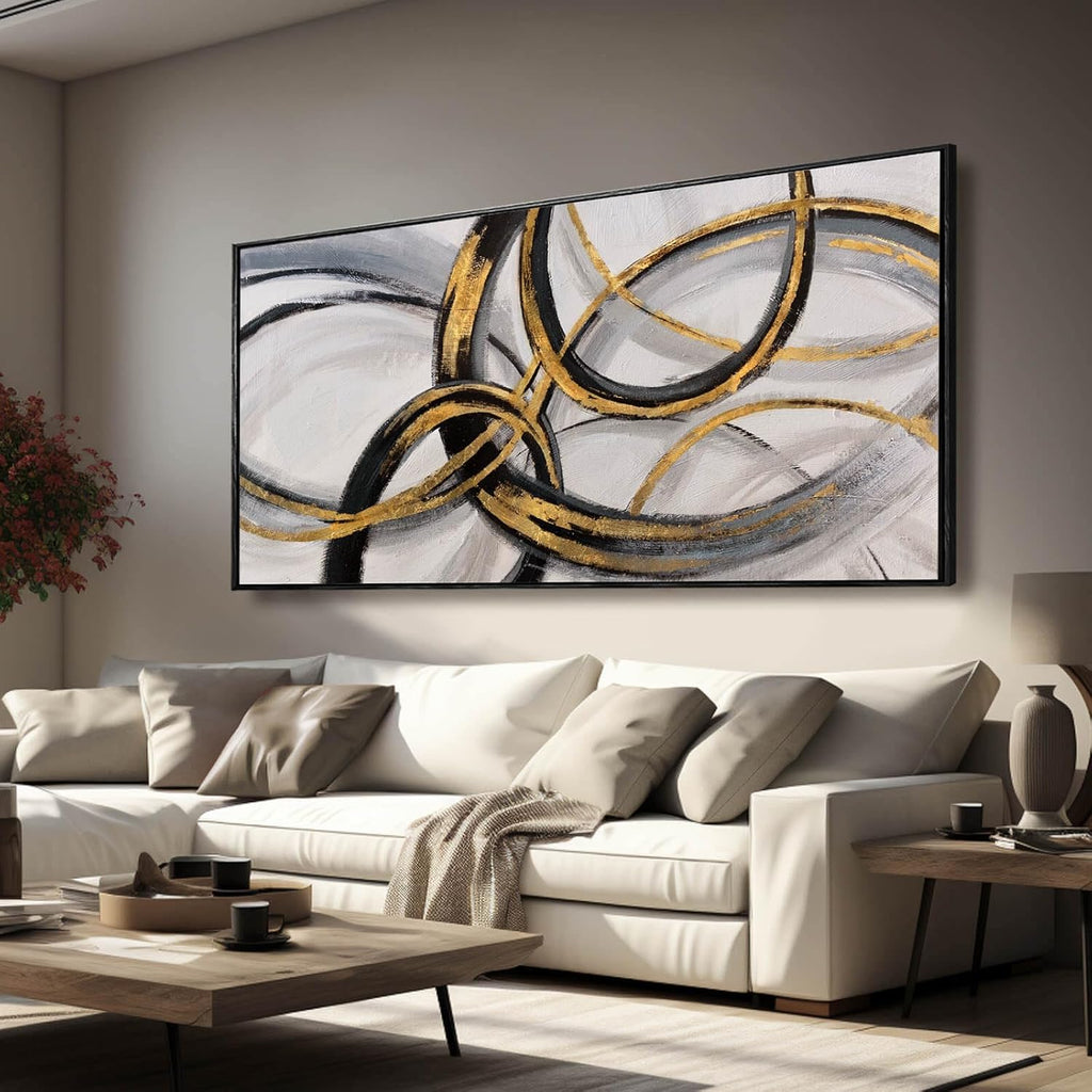 Large Framed Canvas Wall Art Gold Foil Prints Art Abstract Wall Pictures Dining Room Black Line Art Gallery