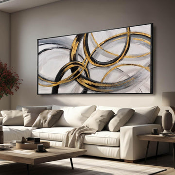 Large Framed Canvas Wall Art Gold Foil Prints Art Abstract Wall Pictures Dining Room Black Line Art Gallery