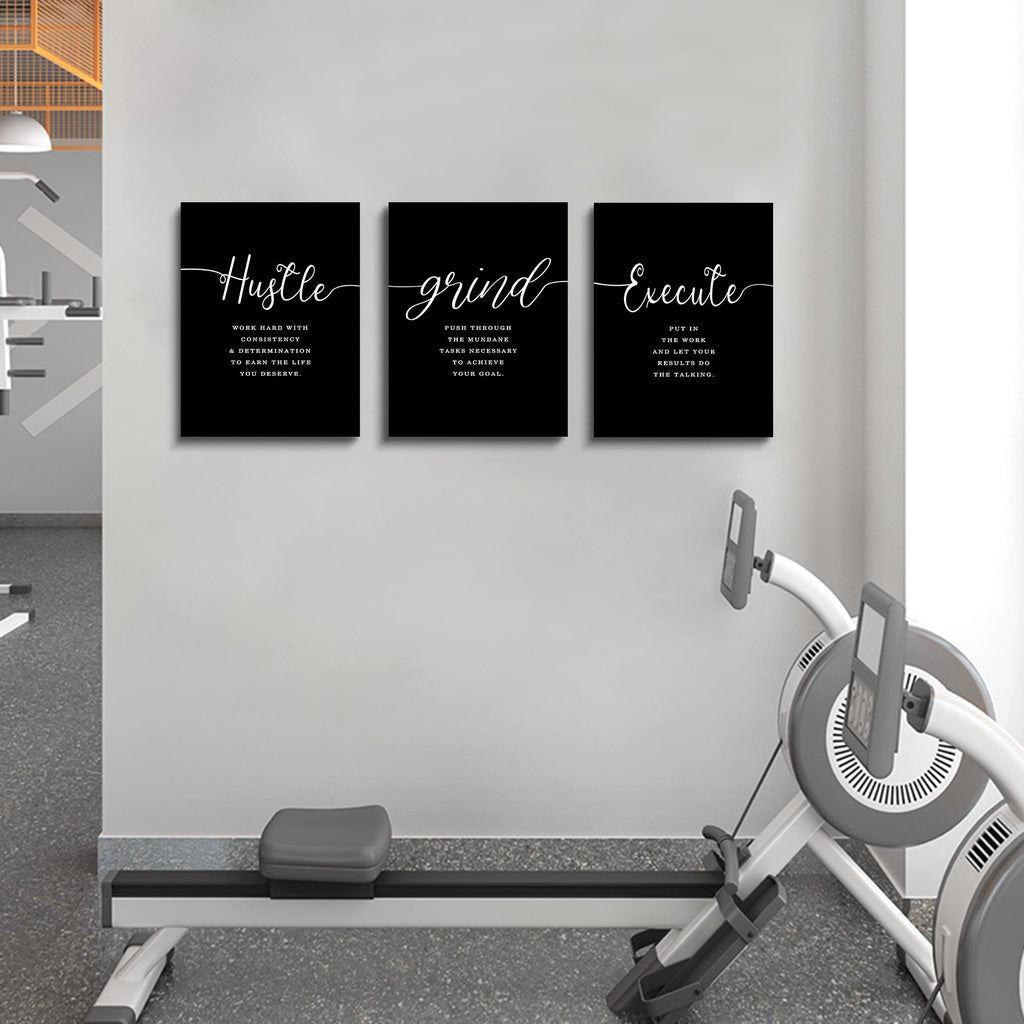 Office Decor - Hustle Quotes Execute Prints, Framed Canvas Wall Art Grind Quote, Office Wall Art, Black Large Poster