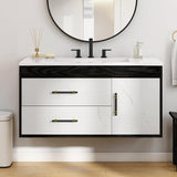 36 Floating Vanity with Sink, Wall Mounted Bathroom Cabinet Vanity with Soft-Close System Cabinet, Marble Pattern