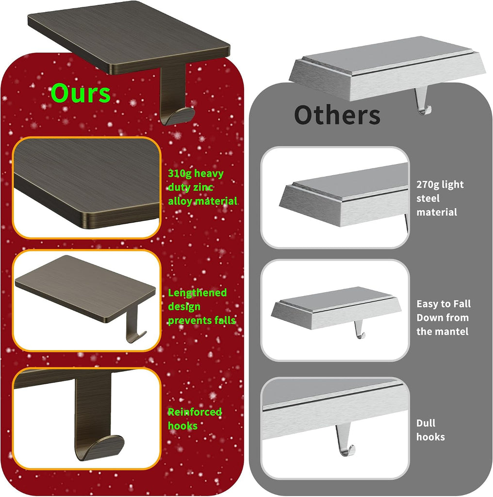Christmas Stocking Holders for Mantle Set of 4, Heavy Duty Stocking Holder Hooks for Fireplace Tabletop Shelf