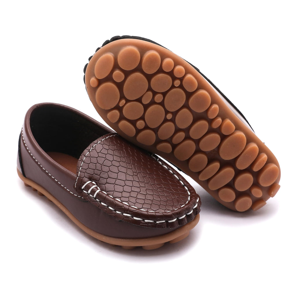 Toddler/Little Kid Boys Girls Soft Synthetic Leather Loafer Slip-On Boat-Dress Shoes/Sneakers,Brown,SHF103 CN26