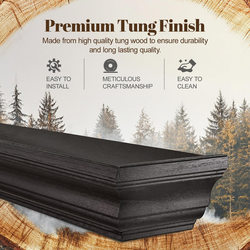 Rustic Fireplace Mantel 48", Solid Wood Floating Shelf, Black