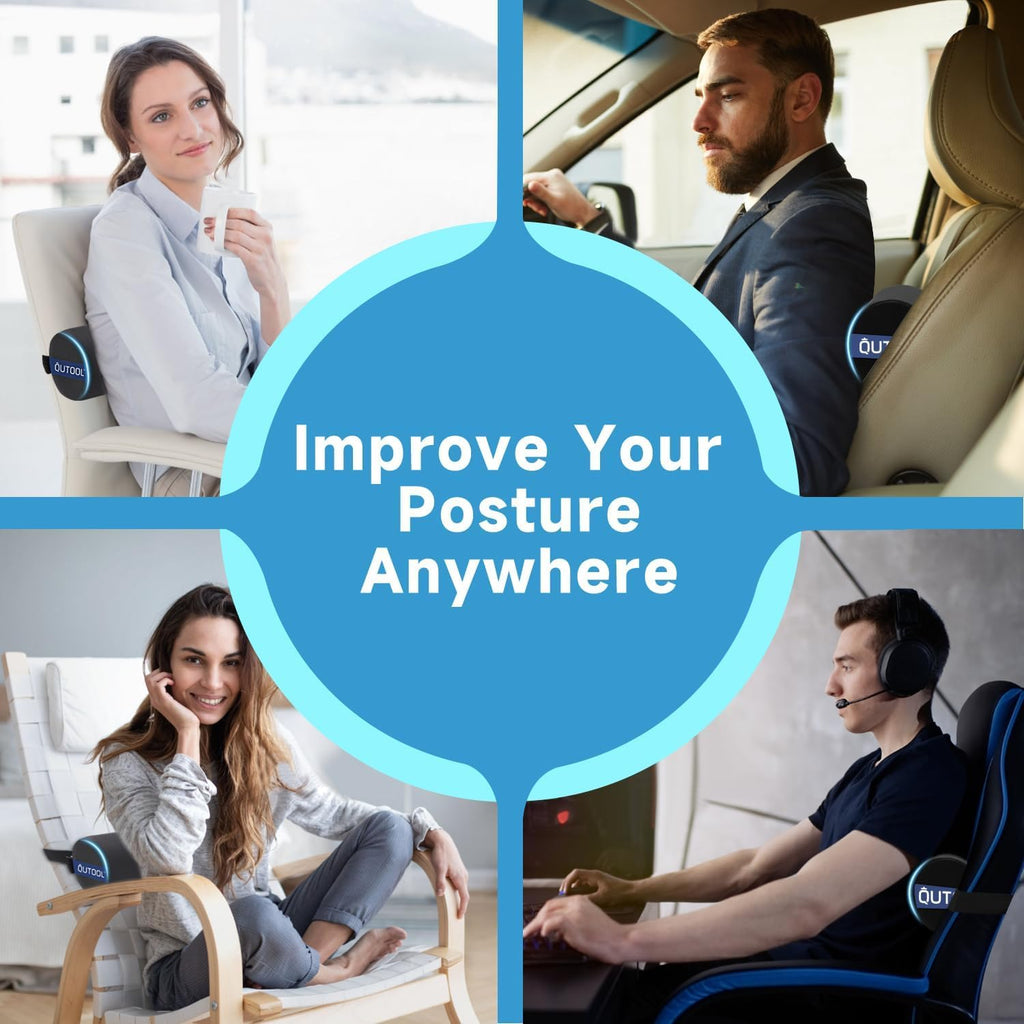 Lumbar Roll, Lumbar Support Pillow Chair with Non-Slip Wider Strap, Back Pain Relief & Posture Improvement, Washable