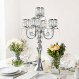 Candelabra Candle Holders, Elegant Bling Centerpiece with Pendant Crystal Table Decorations 5 Arms Candlesticks,22