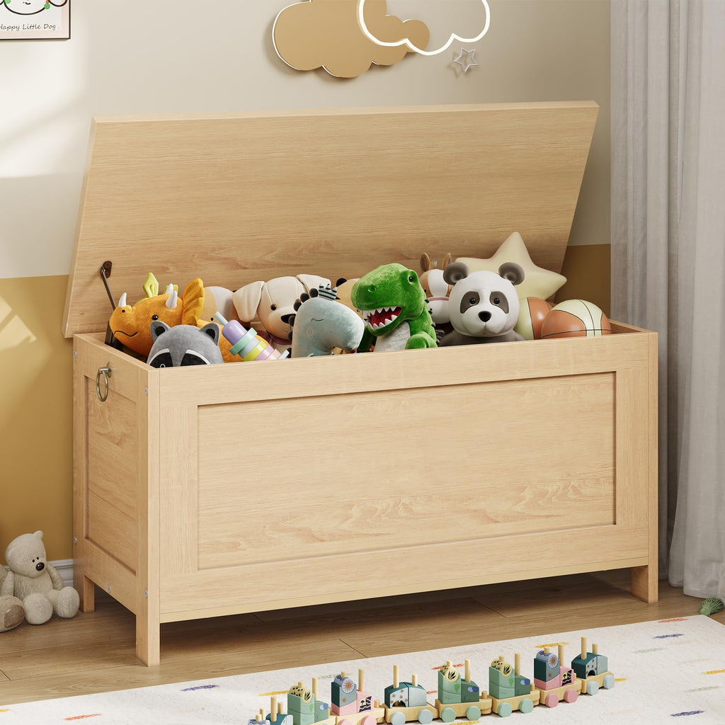 Toy Box, Retro Wooden Look Storage Chest with Safety Hinge, Entryway Storage Bench Supports 330 lb, 29.9 x 15.7 x