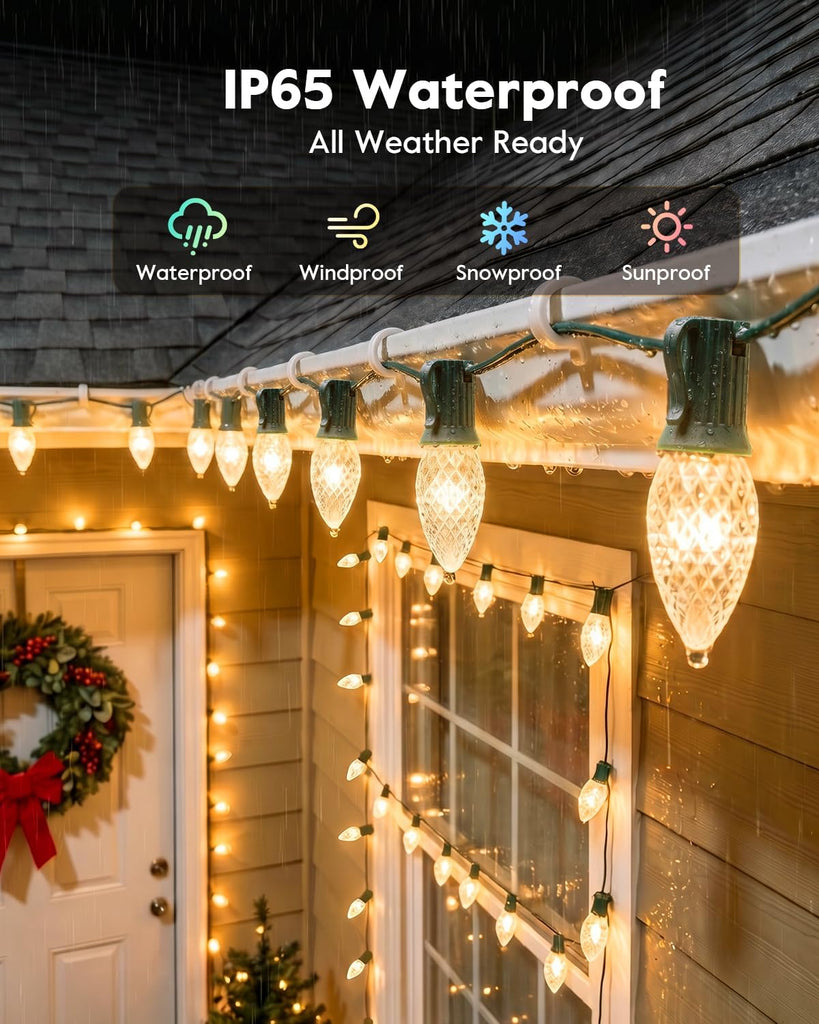 C9 Christmas Lights Outdoor, 100 FT Commercia Christmas Lights with LED Strawberry Bulbs, UL Certified for Christmas
