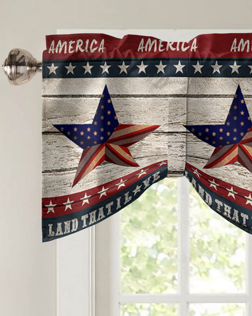 4th of July Tie Up Valance for Windows American Flag Patriotic Curtains Valances Rod Pocket Valance Window Treatments
