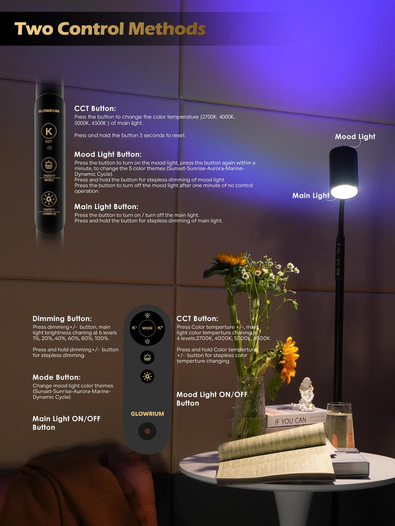 17W LED Reading Floor Lamp with Remote, 67" Dimmable Standing Lamp