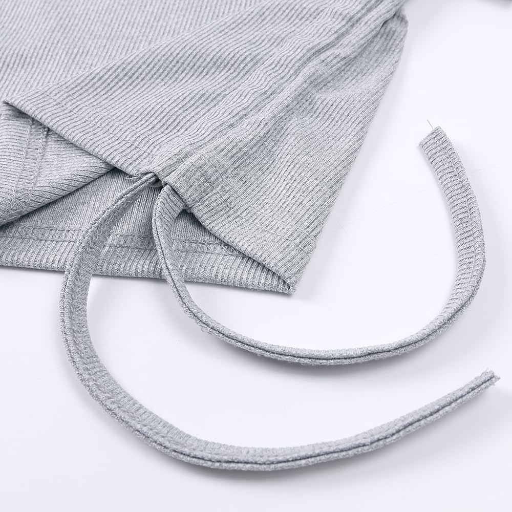 Girls Ribbed Knit Tee Bell Bottoms Outfits Kids 2Pcs Short Sleeve T-shirt with Drawstring Side + Flare Pants Set