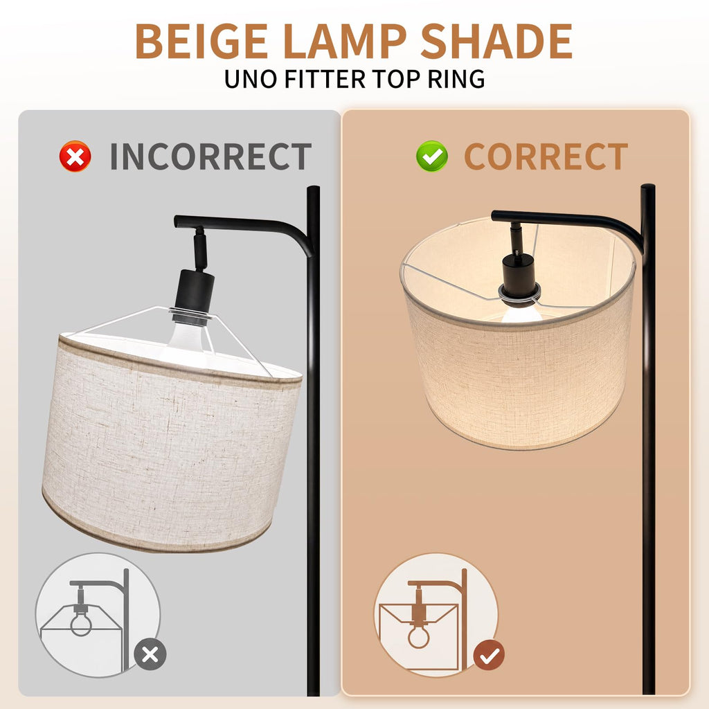 Floor Lamp with Table, USB/Type-C/AC Charging Ports, 9W LED Bulb, Round Table & Nightstand (Light Off-White)