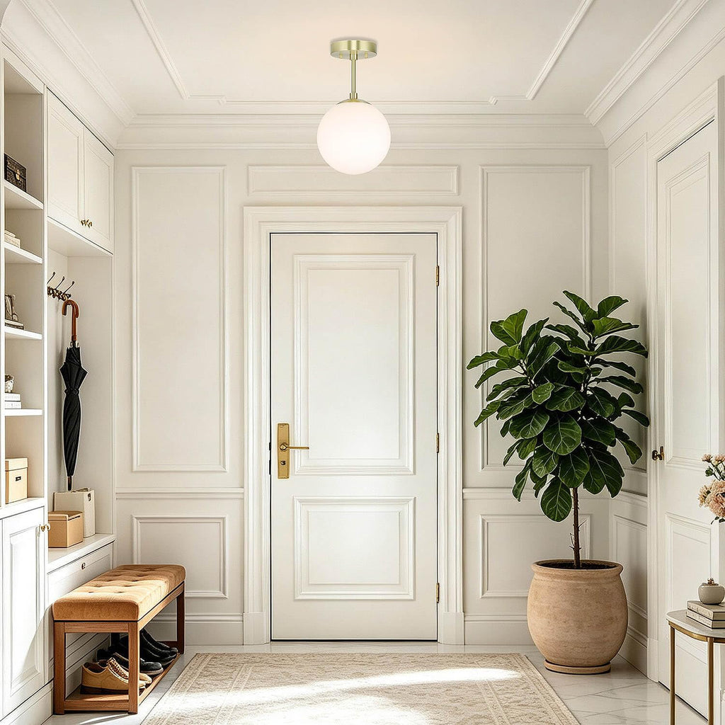 8" Globe Ceiling Light Semi Flush Mount Brass