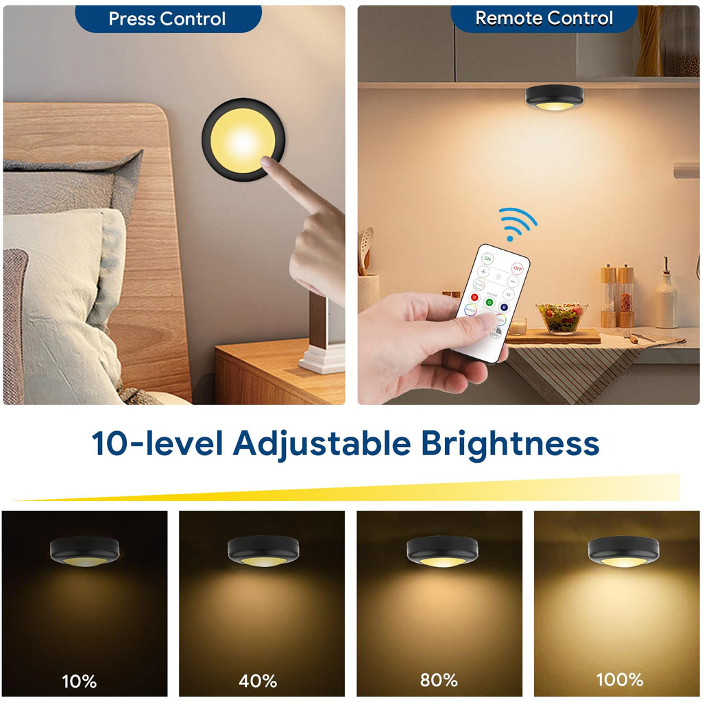 12 Pack LED Puck Lights Remote Control 16 Color Changeable Under Cabinet Lights, Battery Operated Lights Night Light