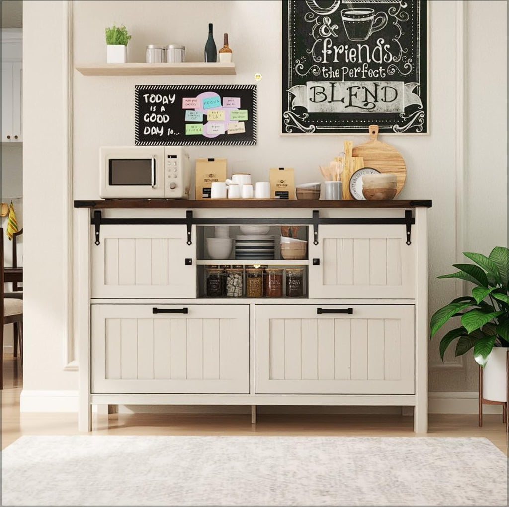Farmhouse File Cabinet , White Printer Stand | Office Credenza Storage Cabinet,Sliding Barn Doors & 2 Large File
