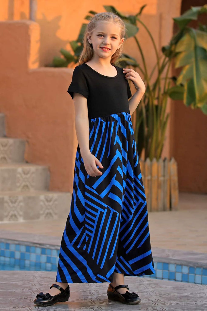 Girls Patchwork Floral Maxi Dress Pockets