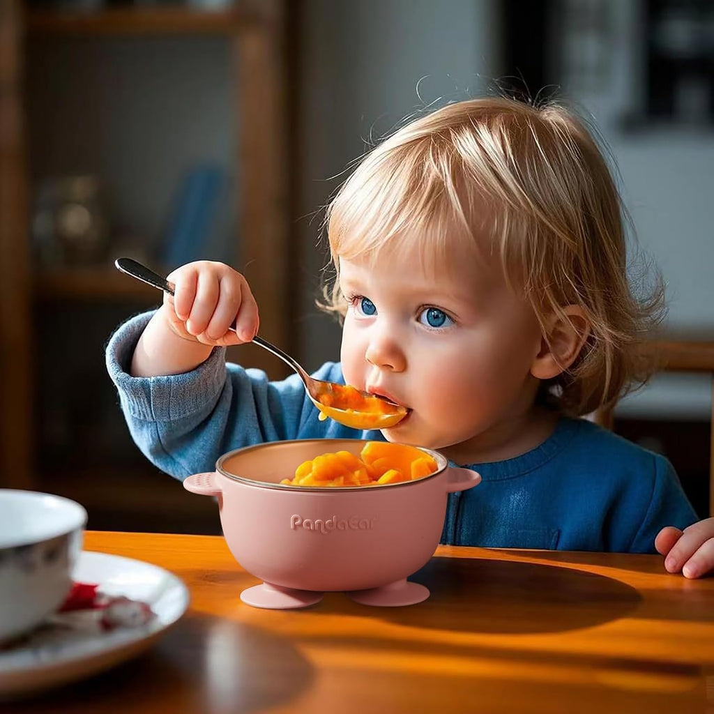 2 Pack Stainless Steel Baby Suction Bowls with Silicone Utensils