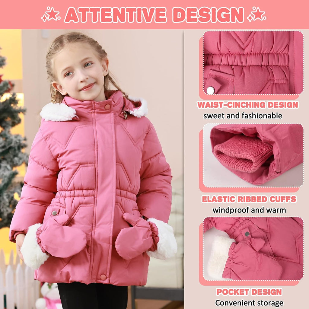 6T Toddler Girls Winter Coat Jacket Outwear Clothes Warm Overcoat Snowsuit Puffer Parka Fur Lined Hood Kids