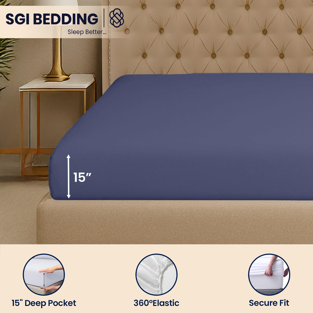 108′′W × 80′′L 1Pc Short Alaskan King Fitted Sheet Only 100% Egyptian Cotton - 600 TC Fits 15" Deep Pocket - Soft