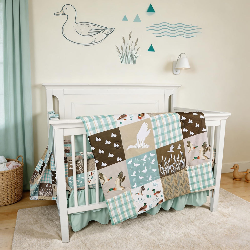 4-Piece Crib Bedding Set for Girls Boys, Baby Crib Bedding Set for Newborn & Infant, Neutral Nursery Bed Set Includes