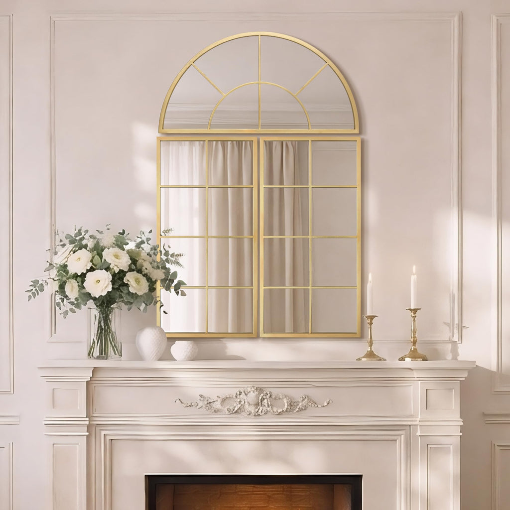 Oversized Gold Arched Mirror:40"x60" Large Ornate Window Mirror
