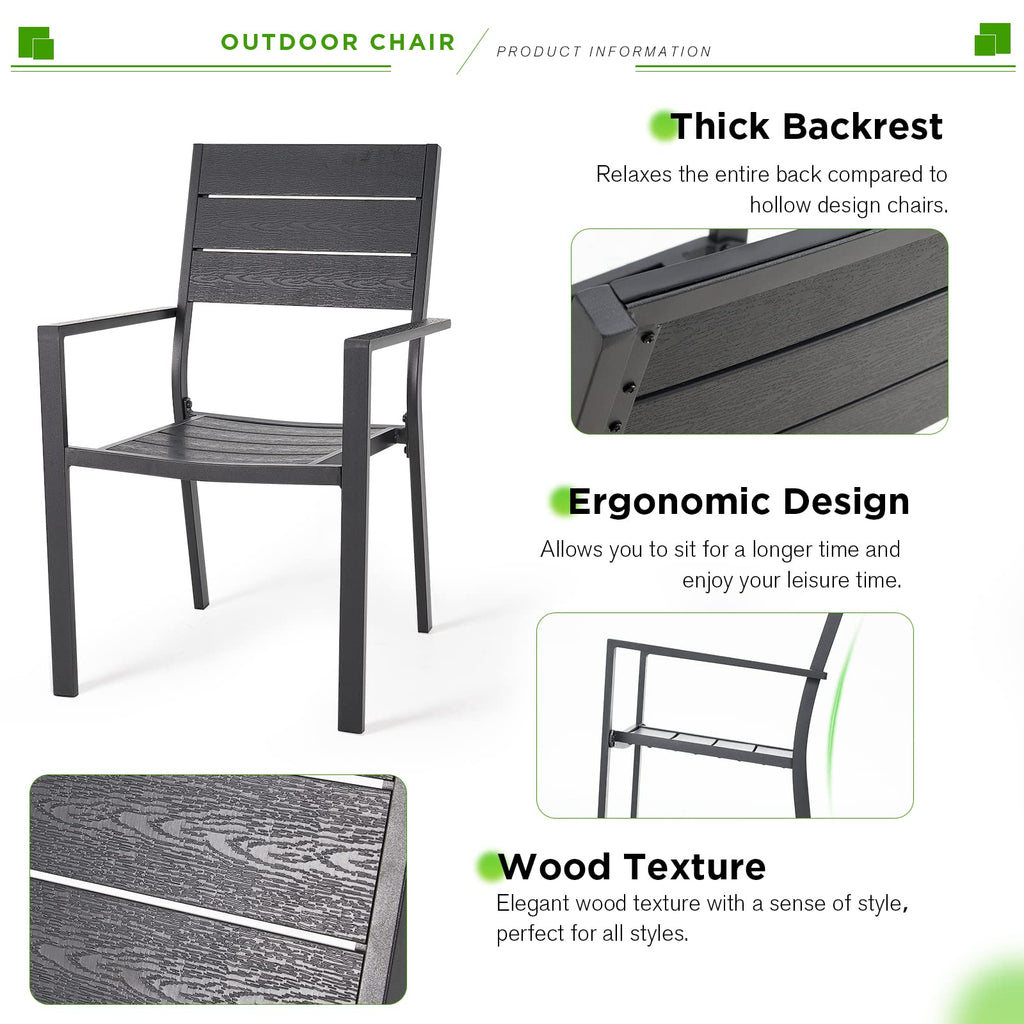 4 Pieces Outdoor Dining Chairs, Aluminum Frame Stackable Patio Chair with Armrest for Garden, Poolside, Backyard