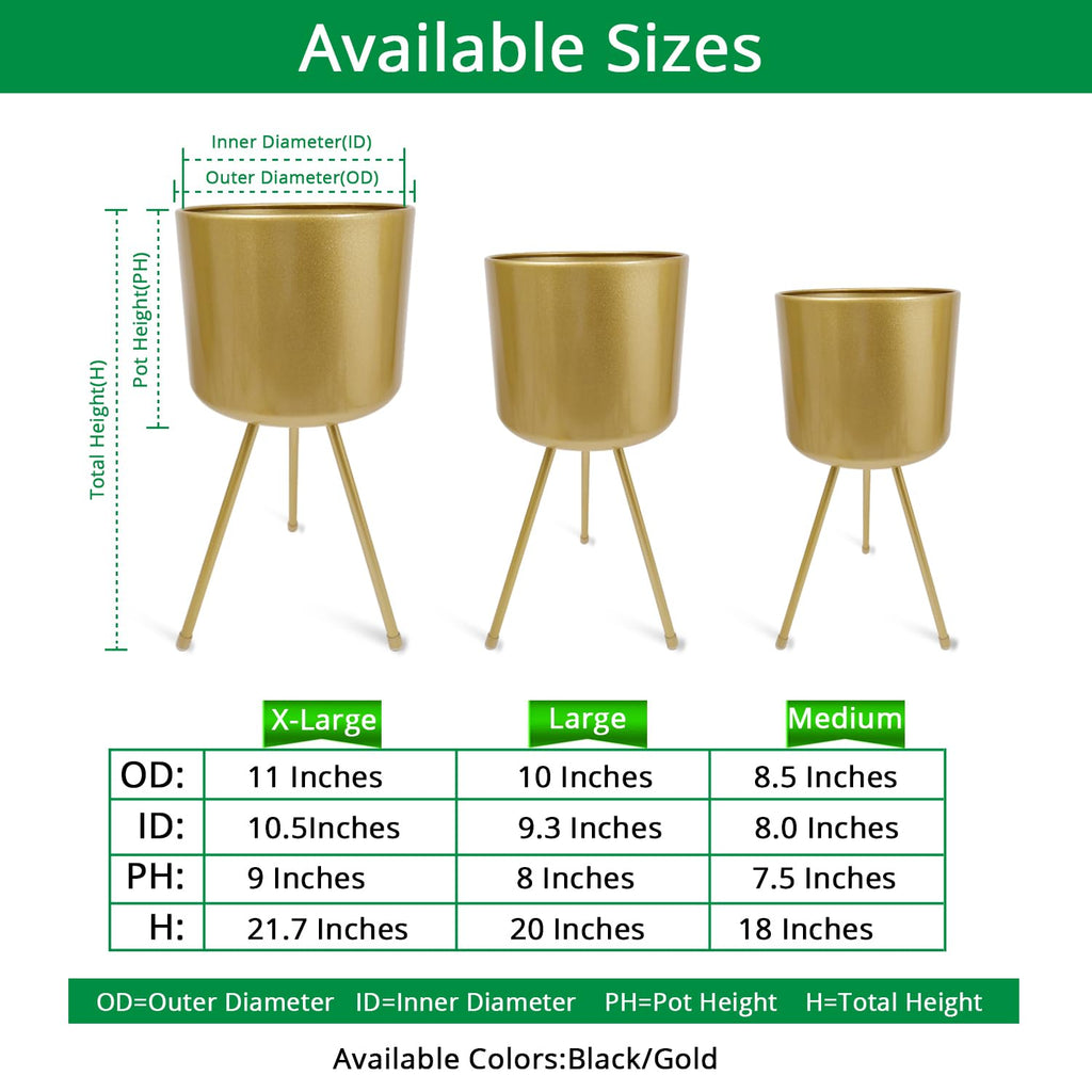 Mid-Century Metal Flowerpot with Stands, Gold Stylish Modern Floor-Standing Flowerpot, Suitable for Orchid, Aloe