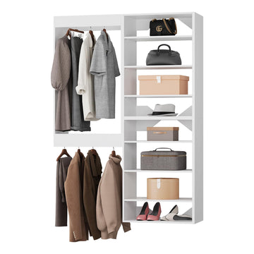 Modular Closet System, 52" Wall-Mounted Closet Organizer with Hanging Rods and Shelves, Wooden Tower for Walk-In