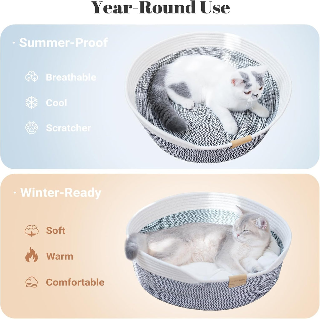 Handwoven Cat Basket Bed Cooling for Indoor Cat with Cushion