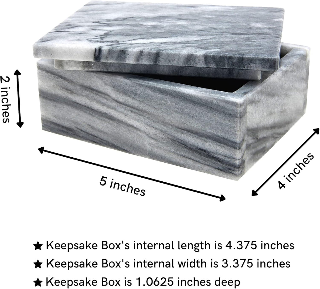 Rectangular Marble Keepsake Box - Hand Carved, Polished Jewelry Box With Non-Slip Rubber Pads - Lightweight & Compact