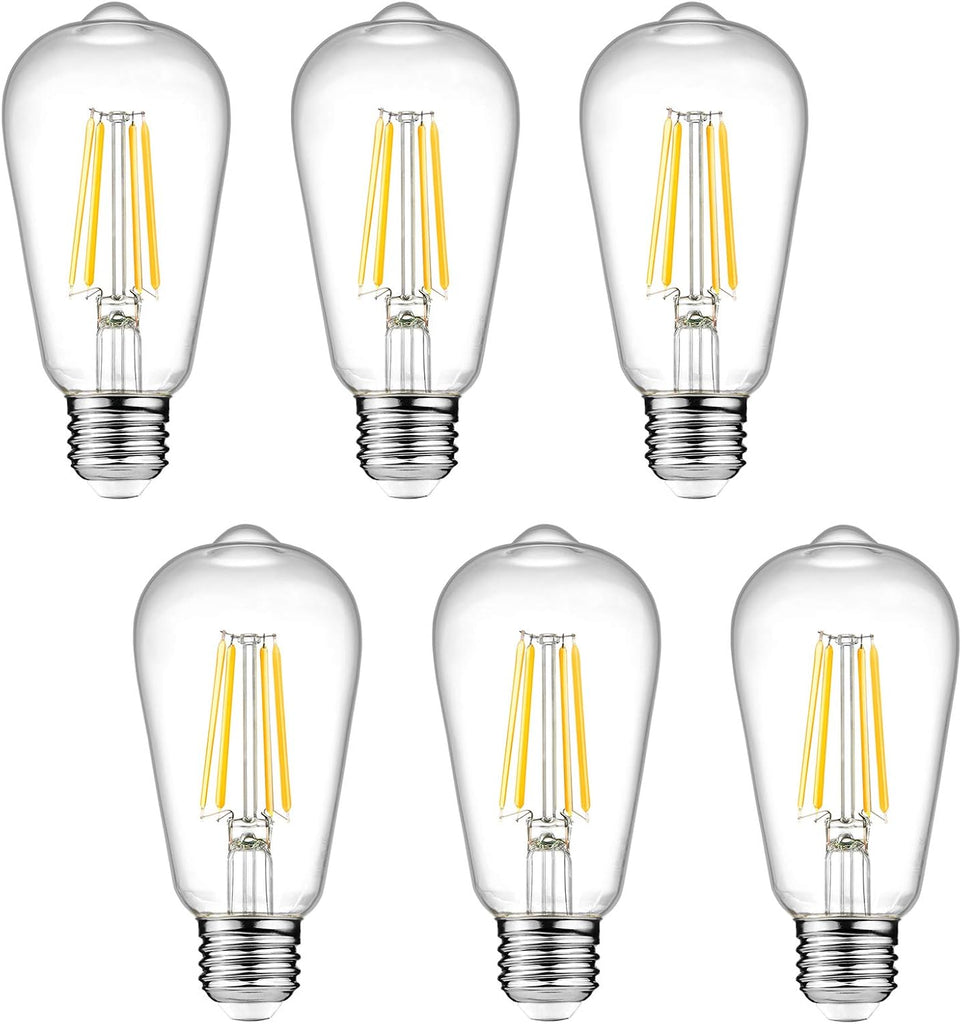 Dimmable Vintage LED Edison Bulbs, 6W, Equivalent 60W, 700lm, Warm White 2700K, 80+ CRI, ST58 Antique LED Filament