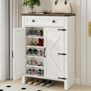 Shoe Cabinet, Farmhouse Shoe Storage Organizer, Shoe Storage Cabinet with Doors & Drawer, Boots High-Shoe Cabinet