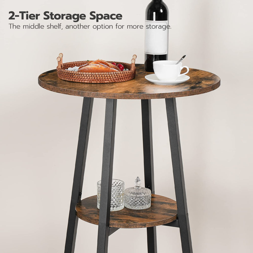 Bar Table, Round Pub Table, 2-Tier with Storage, 37.4" High Top for Small Spaces, with Top Particleboard, Easy to