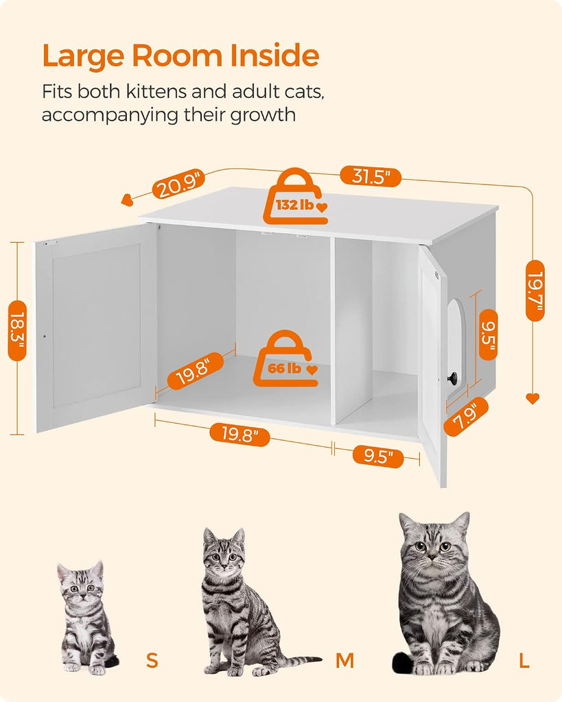 Cat Litter Box Enclosure, End Table, 31.5 x 20.9 x 19.7 Inches