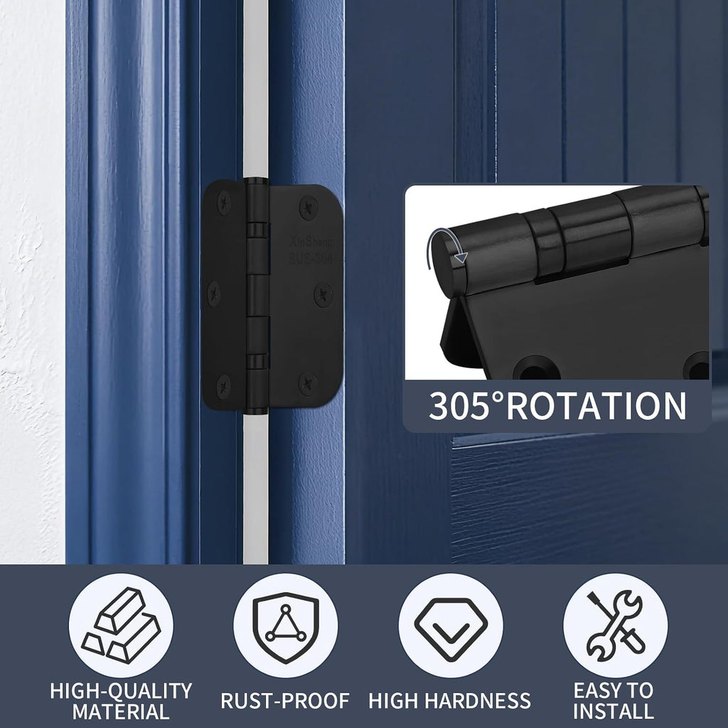 3.5" Heavy Duty Door Hinges XinSheng 304 Stainless Steel 3 Pack(Black) | Great anti-rust performance，Anti-tamper