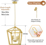 Gold Chandelier 4-Light, Farmhouse Pendant Light Fixture Adjustable Height, Modern Dining Room Light Fixture, Lantern Ceiling Hanging Lighting with Metal Cage for Kitchen Island Entryway Foyer A128-B0D3G5644B