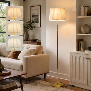 Mid Century Modern Wood Floor Standing Lamp with 2 Shades Styles