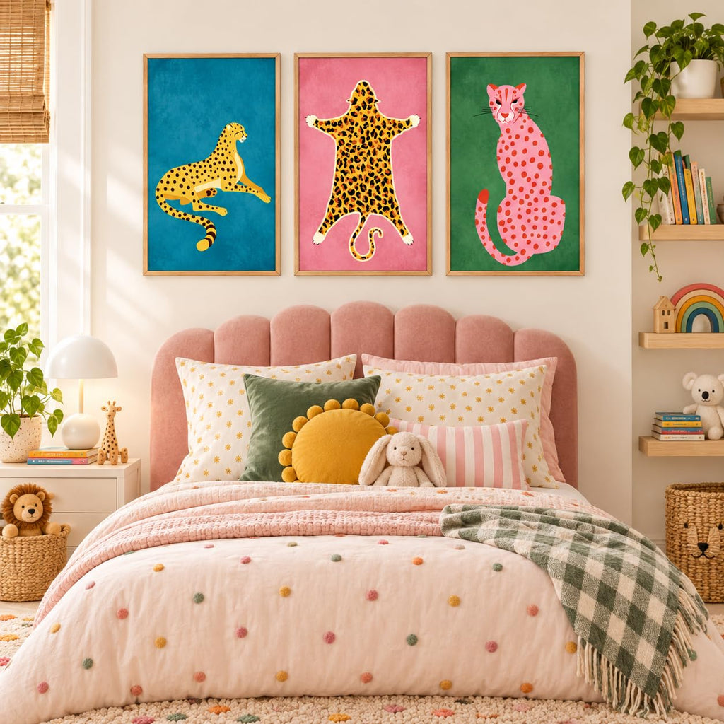 Animal Wall Art Set of 3, Large Framed Leopard Prints, 24 * 36 in