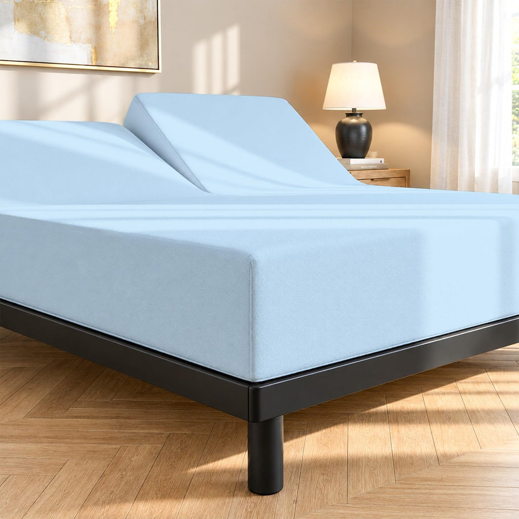 1 PC Top Split King Fitted Sheet for Adjustable beds, 34" Split, Light Blue