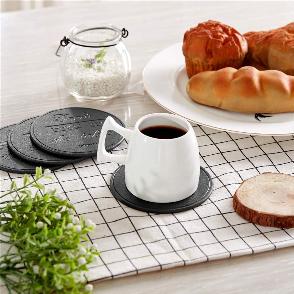 Funny Coasters, Leather Coasters with Holder, Perfect Housewarming Hostess Gifts, Protect Furniture from Water - Set of 6