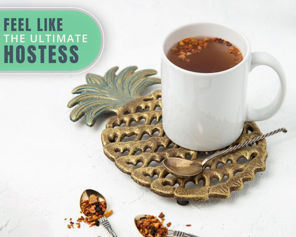 Cast Iron Pineapple Trivet - 5.9"×9" - Rubber Pegs Included