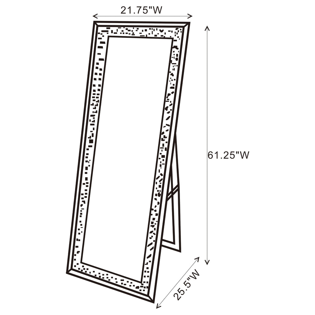 Furnishings Rectangular Full Length Standing Floor Mirror with LED Lighting Acrylic Crystal Inlay Silver 961427