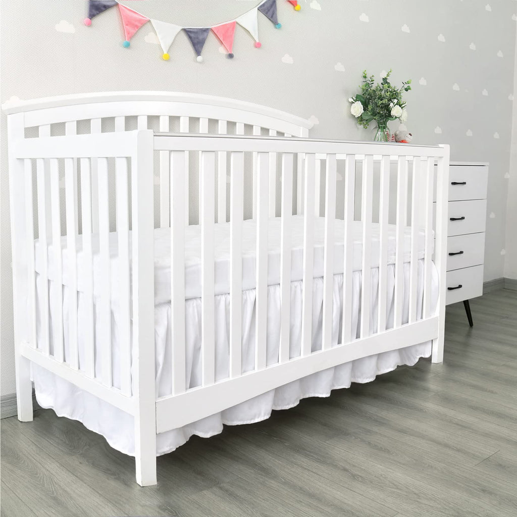 Crib Bed Skirt 14" Drop, Fits 28"x52" Crib, Adjustable, White