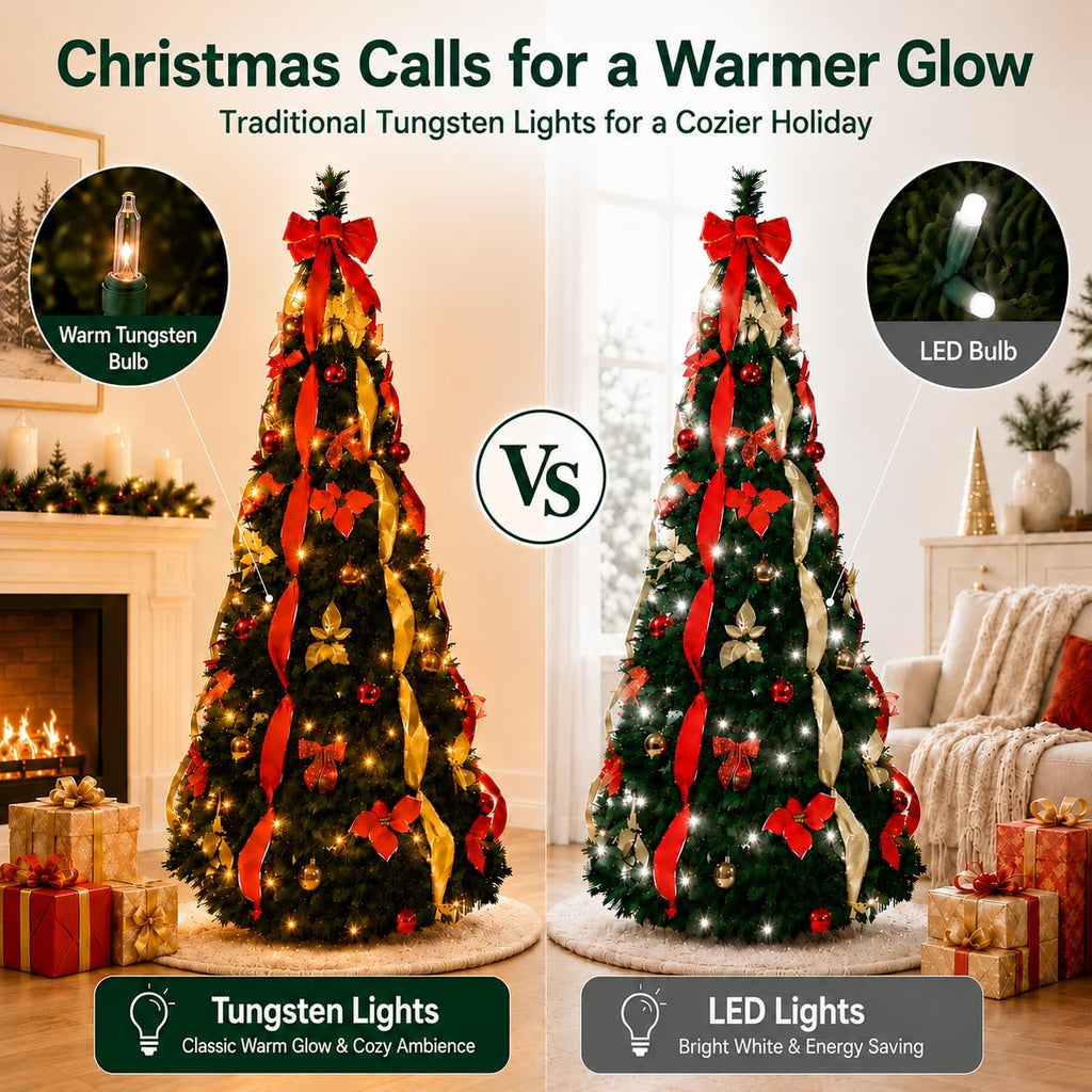 7.5Ft Prelit Pop Up Christmas Tree Decoration, Collapsible Artificial Xmas Tree with 200 Warm Lights, Pre Decorated